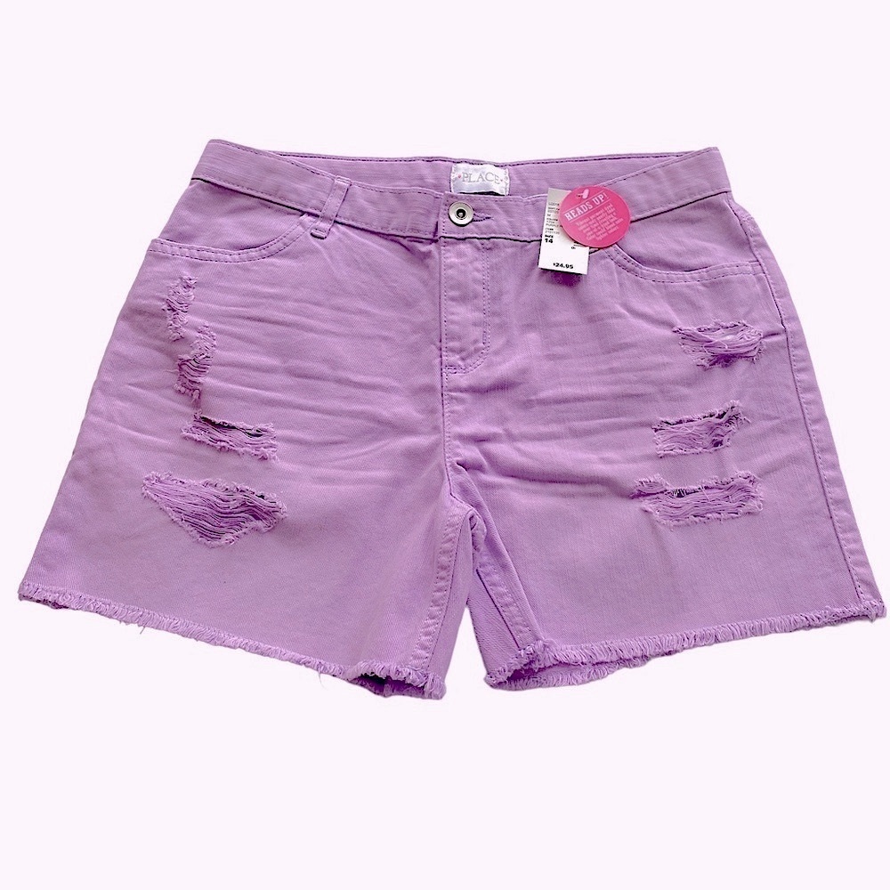 Children’s Place Denim Shorts Girl’s XL Purple Distressed MIDI Adjustable